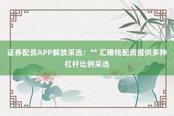 证券配资APP解放采选:** 汇赚钱配资提供多种杠杆比例采选