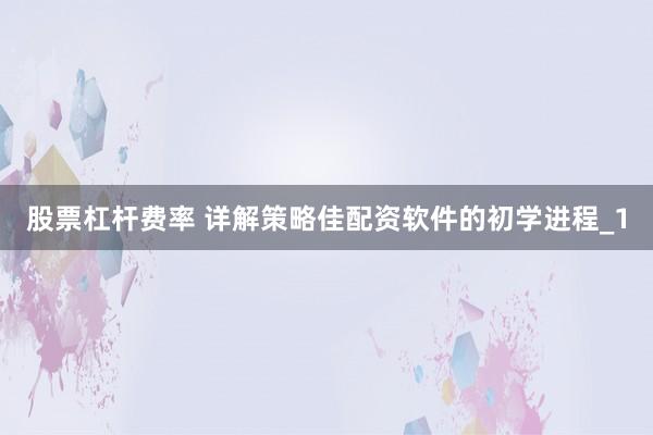 股票杠杆费率 详解策略佳配资软件的初学进程_1