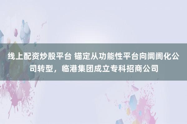 线上配资炒股平台 锚定从功能性平台向阛阓化公司转型，临港集团成立专科招商公司