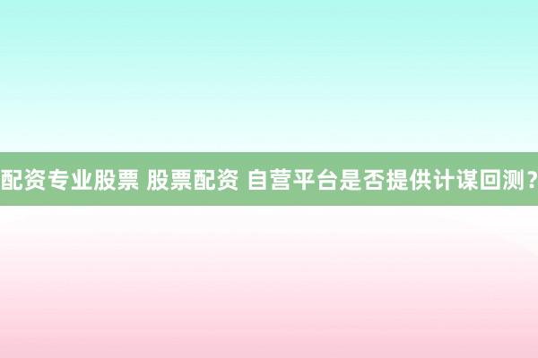 配资专业股票 股票配资 自营平台是否提供计谋回测?